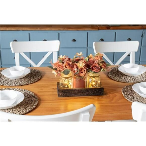 Mason Jar Centerpiece Rustic Table Decor with Flowers Lights Farmhouse Tray - Picture 6 of 7
